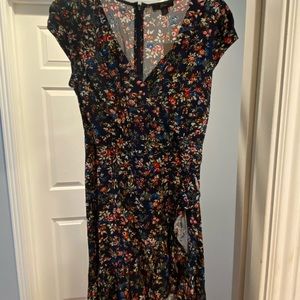 Navy floral faux wrap dress
